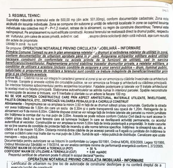 Teren de 500 mp, în Tomești
