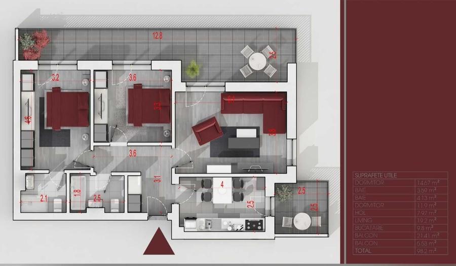 Apartament cu 3 camere decomandat în Titan