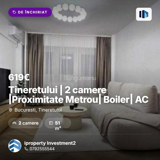 Apartament cu 2 camere decomandat, mobilat în Tineretului