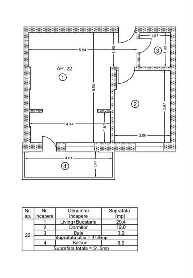 Apartament cu 2 camere semidecomandat în Berceni