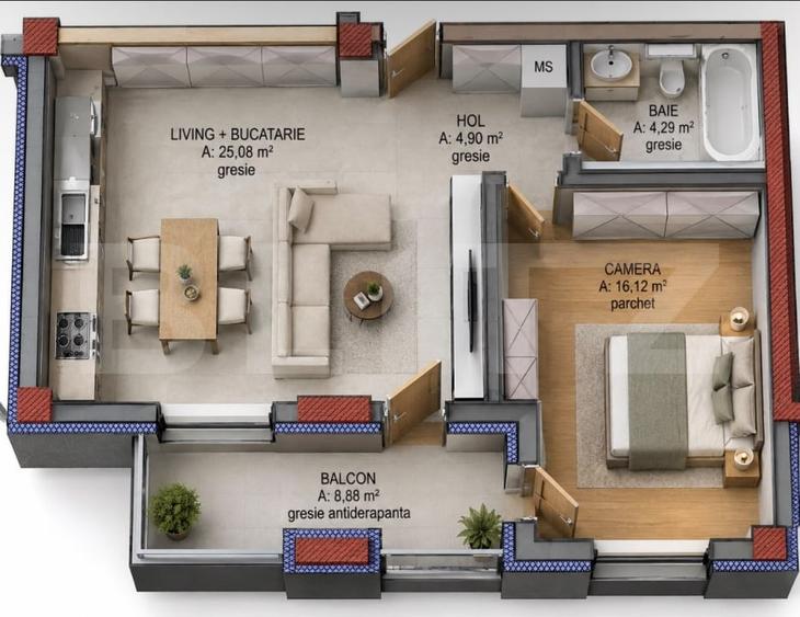 Apartament cu 2 camere semidecomandat în Iris