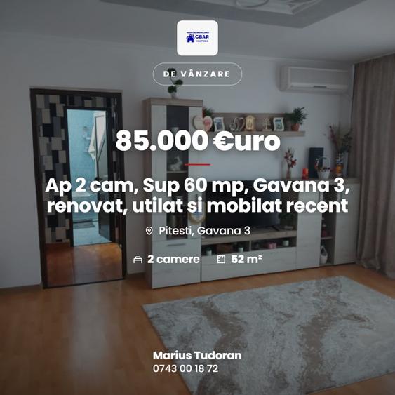 Apartament cu 2 camere semidecomandat, mobilat în Găvana 3