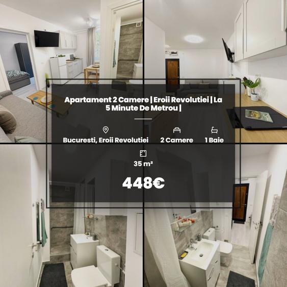 Apartament cu 2 camere semidecomandat, mobilat în Eroii Revoluției
