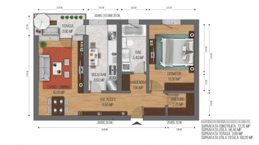 Apartament cu 2 camere în Chiajna