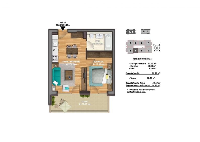 Studio semidecomandat, etaj 8, New Times Residence, parcare - 10