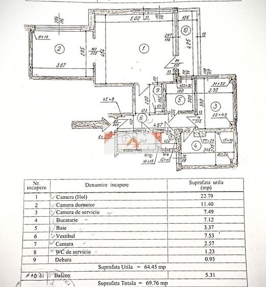 Apartament cu 3 camere semidecomandat în Dacia