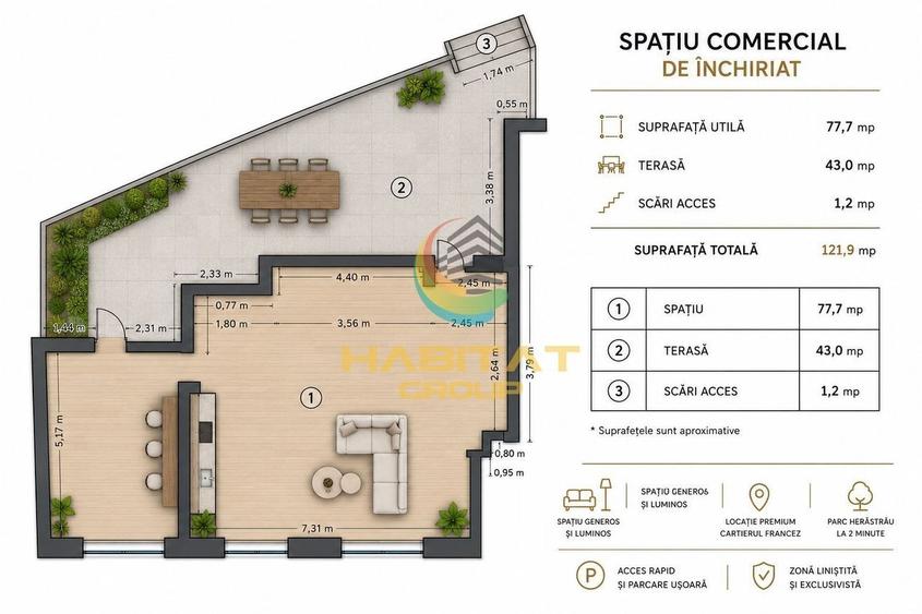 Spațiu comercial, de 122 mp, în Mihai Bravu