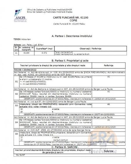 Teren Construcții intravilan de 6372 mp, în Oncea