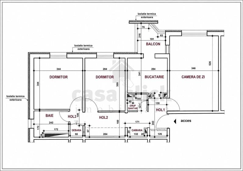 Apartament cu 3 camere decomandat în Piața Centrală