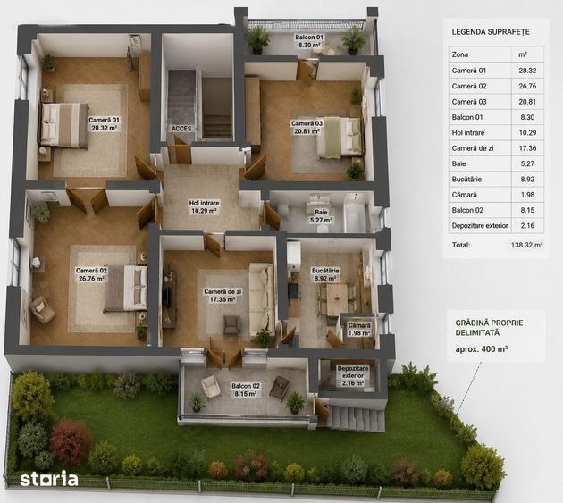 Apartament cu 4 camere în Sub Arini