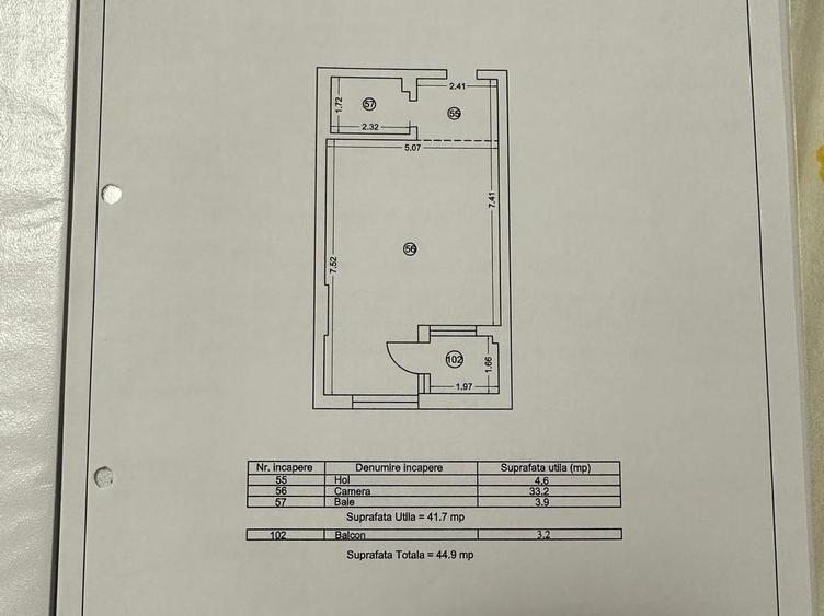 Apartament cu 2 camere semidecomandat în Nord