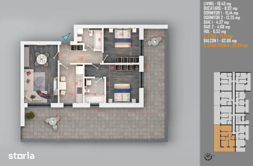 Apartament 3 Camere Decomandat Terasa 65MP Metrou Nicolae Teclu 15 MIN - 8