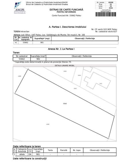 Teren de 981 mp, în Săldăbagiu de Munte