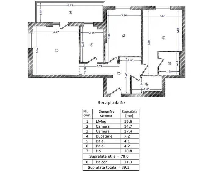 Apartament cu 3 camere în Central