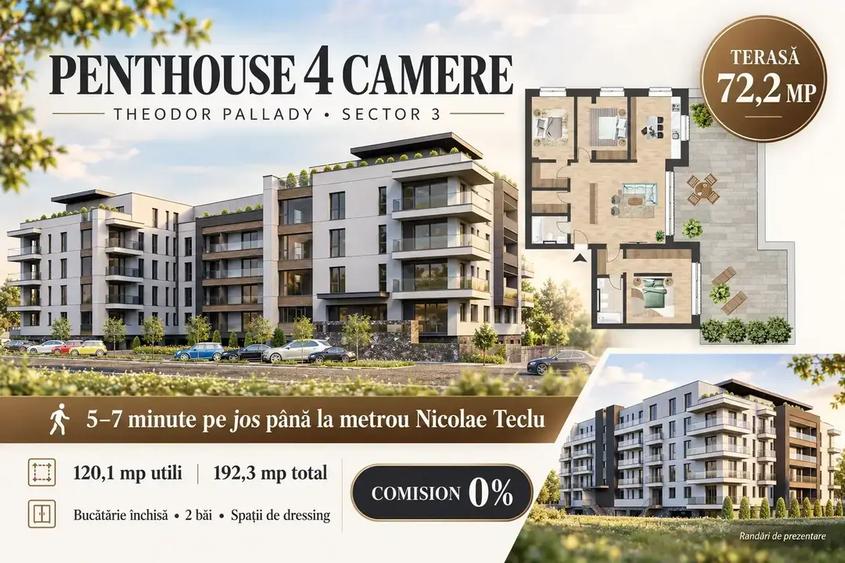 Penthouse cu 4 camere decomandat în Theodor Pallady