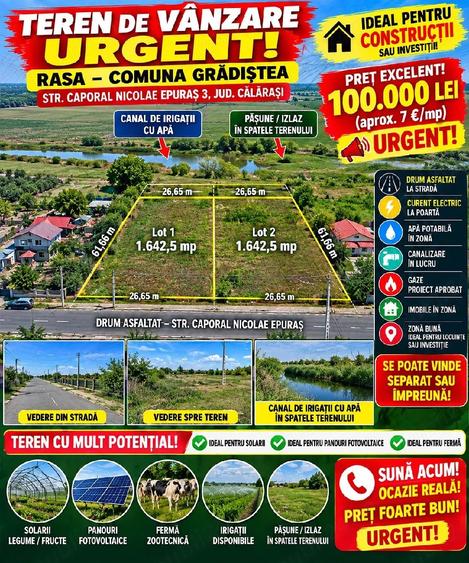 Teren de 3350 mp, în Rasa