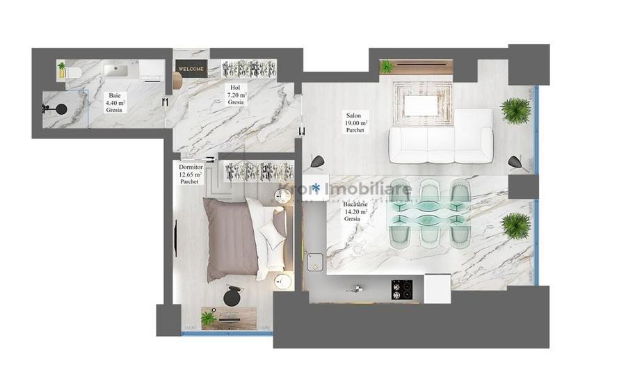Apartament cu 2 camere semidecomandat în Dârste