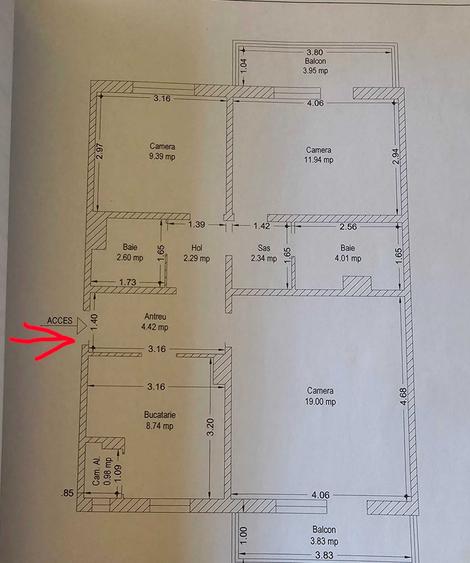 Apartament cu 3 camere decomandat în Complex Studențesc