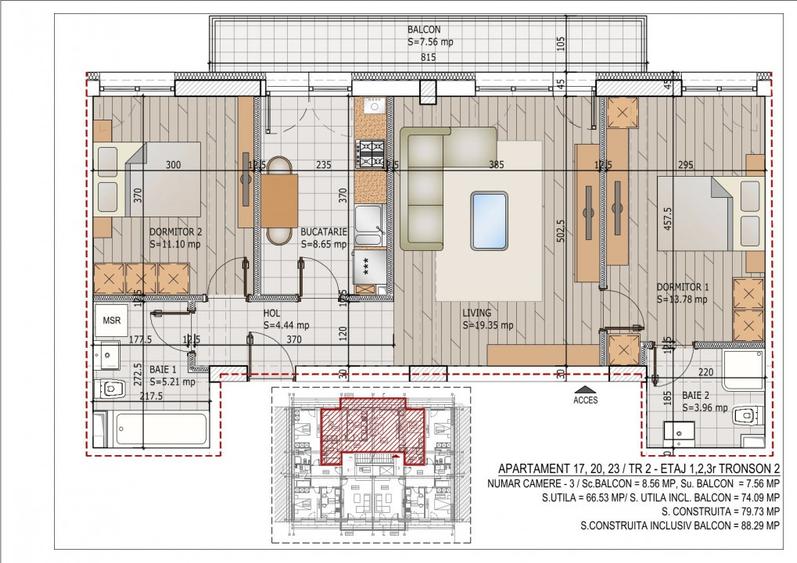 Apartament cu 3 camere decomandat în Titan