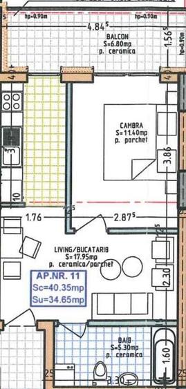 Apartament cu 2 camere semidecomandat în Nord