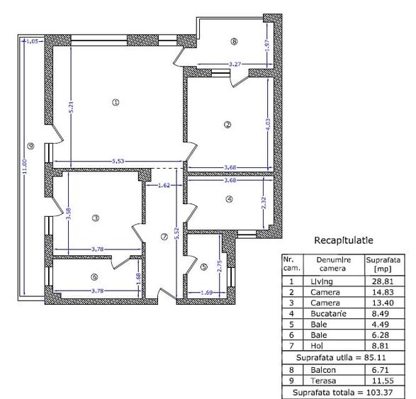 Apartament cu 3 camere decomandat, mobilat în Băneasa