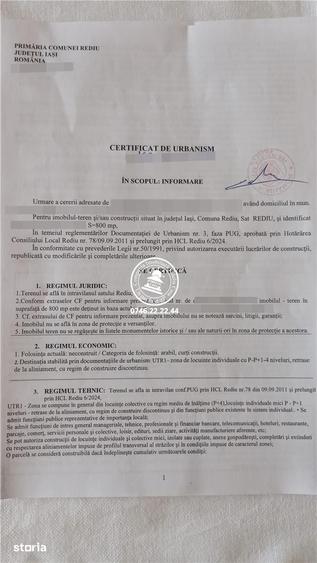 Teren de 800 mp, în Rediu