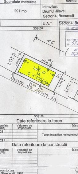 Teren Construcții intravilan de 291 mp, în Berceni