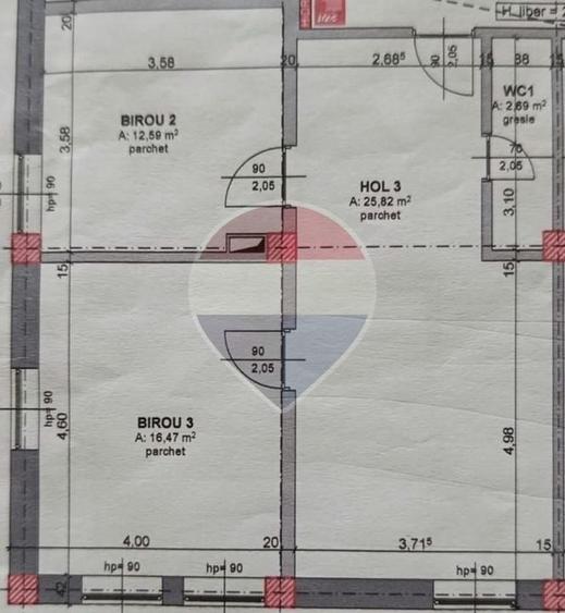 Birou, de 40 mp, în Central