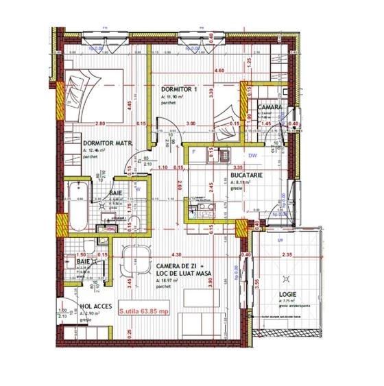 Apartament cu 3 camere semidecomandat în Florești
