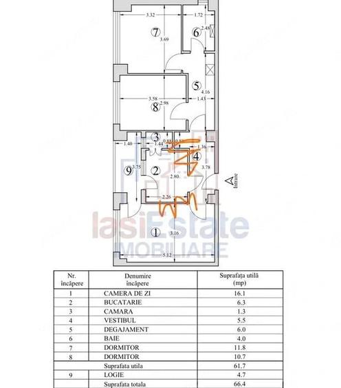 Apartament cu 3 camere decomandat în Central