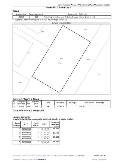 Teren Construcții intravilan de 521 mp, în Cristian