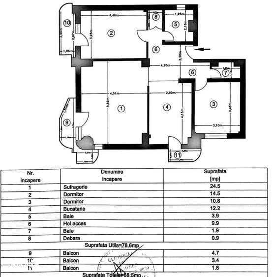 Apartament cu 3 camere decomandat în Calea București