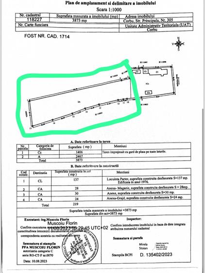 Teren Construcții intravilan de 2400 mp, în Corbu