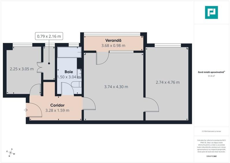 Apartament cu 2 camere semidecomandat în Rogerius