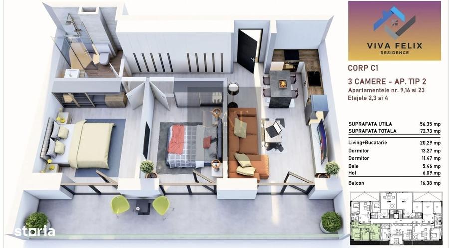 Apartament cu 3 camere în Sânmartin