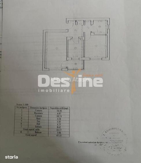 COMISION 0% Podu de Fier - Apartament 2 camere decomandat 47,33 mp