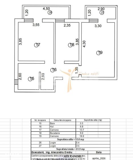 Apartament cu 2 camere decomandat în Miroslava