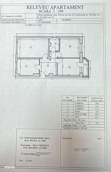 Apartament cu 3 camere decomandat în Bughea de Sus