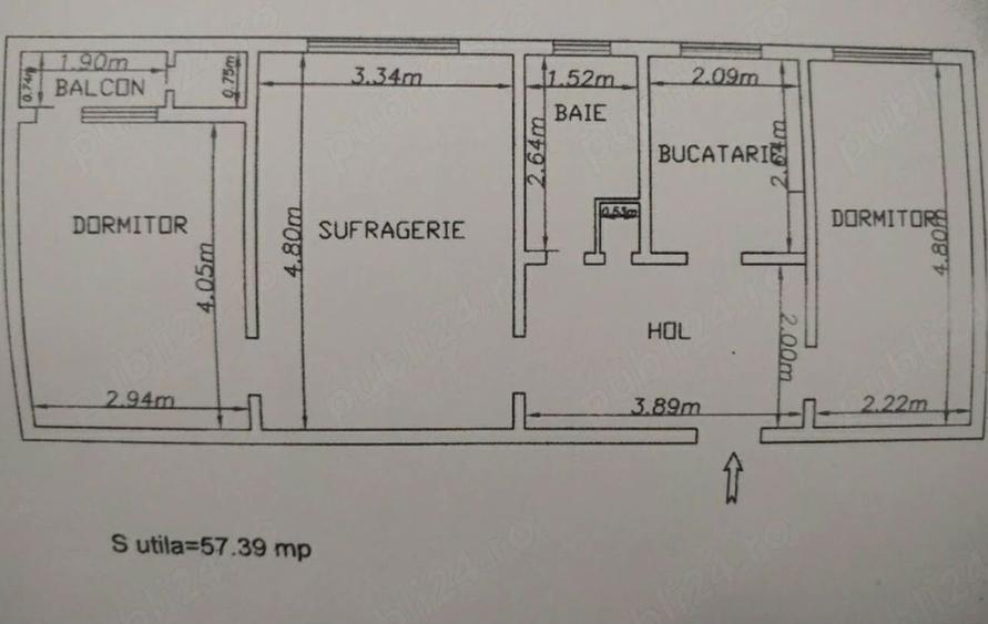 Apartament cu 3 camere semidecomandat în Deve