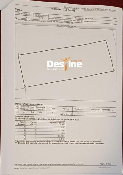 Teren Construcții intravilan de 974 mp, în Bârnova
