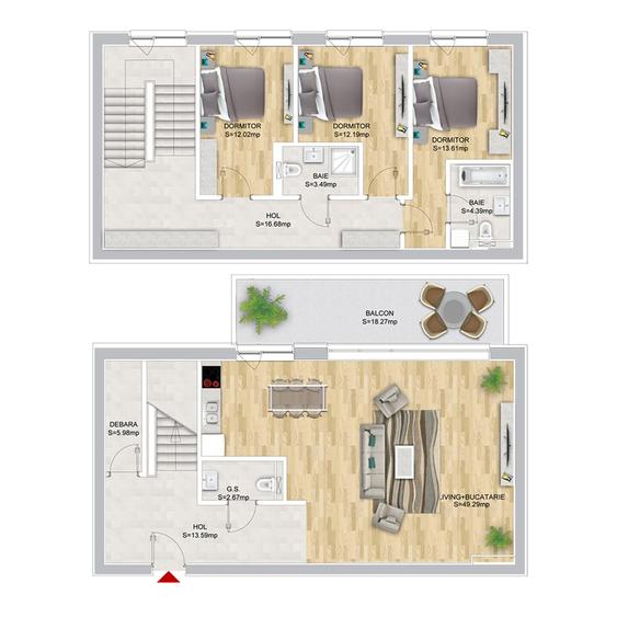 Penthouse cu 4 camere decomandat în Domenii