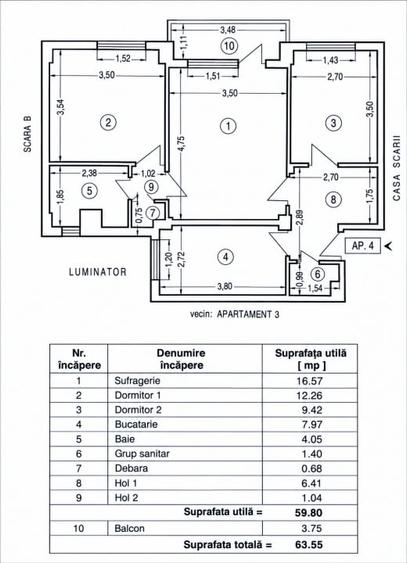 Apartament cu 3 camere semidecomandat în Inel II
