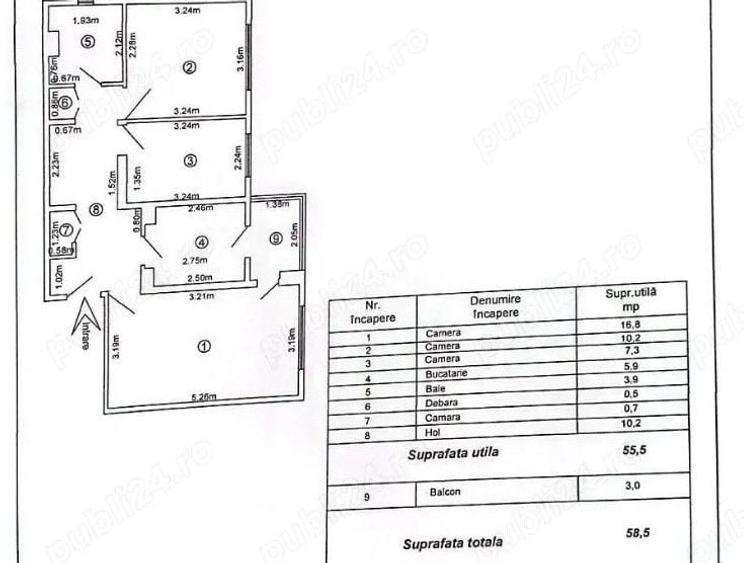 Apartament cu 3 camere decomandat în Micro 21