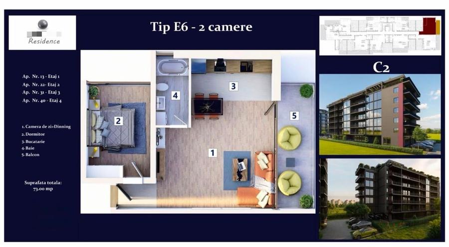 Apartament cu 2 camere semidecomandat în Central