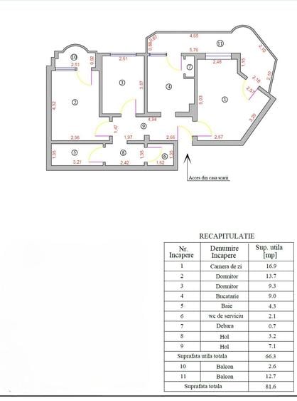Apartament cu 3 camere în Central