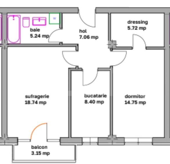 Apartament cu 2 camere decomandat în Ghimbav
