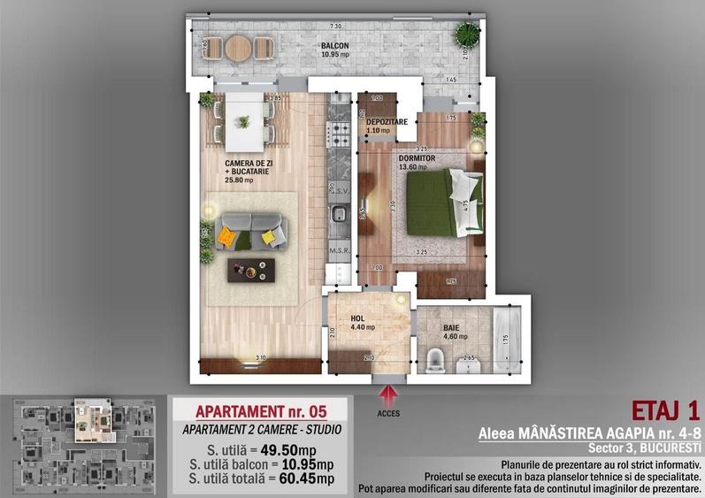 Apartament cu 2 camere decomandat, mobilat în Nicolae Grigorescu