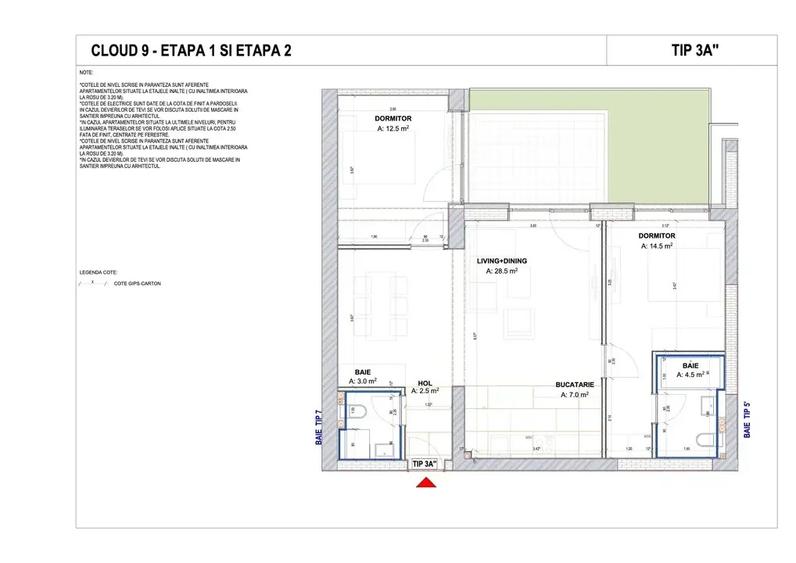 Apartament cu 3 camere semidecomandat în Aviației