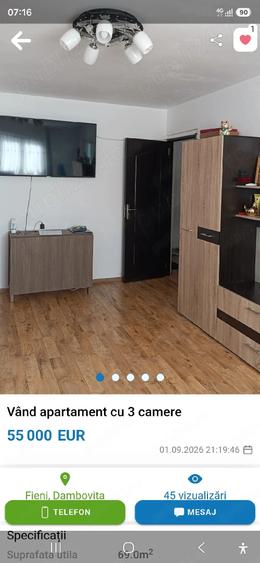 Apartament cu 3 camere decomandat în Central