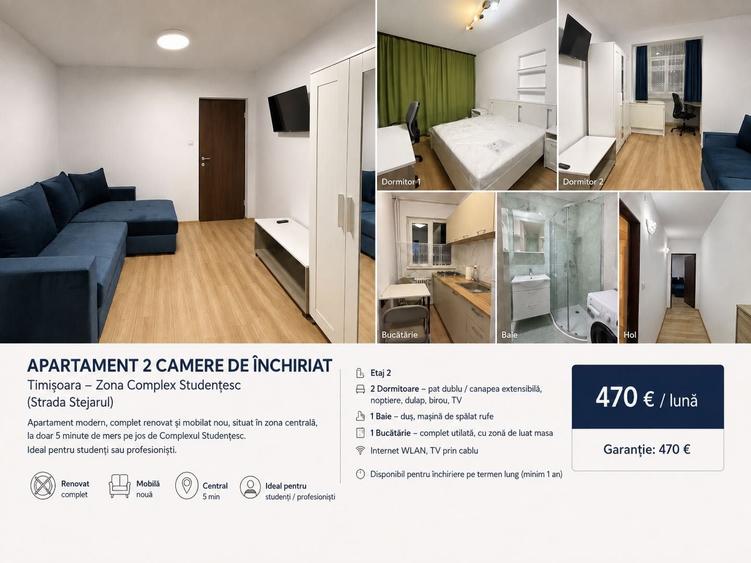 Apartament cu 2 camere decomandat în Complex Studențesc